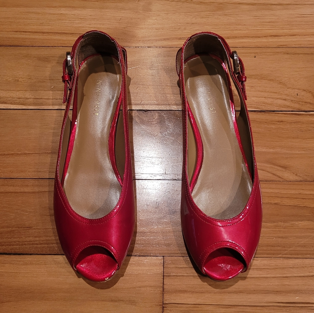 Red patent leather flats